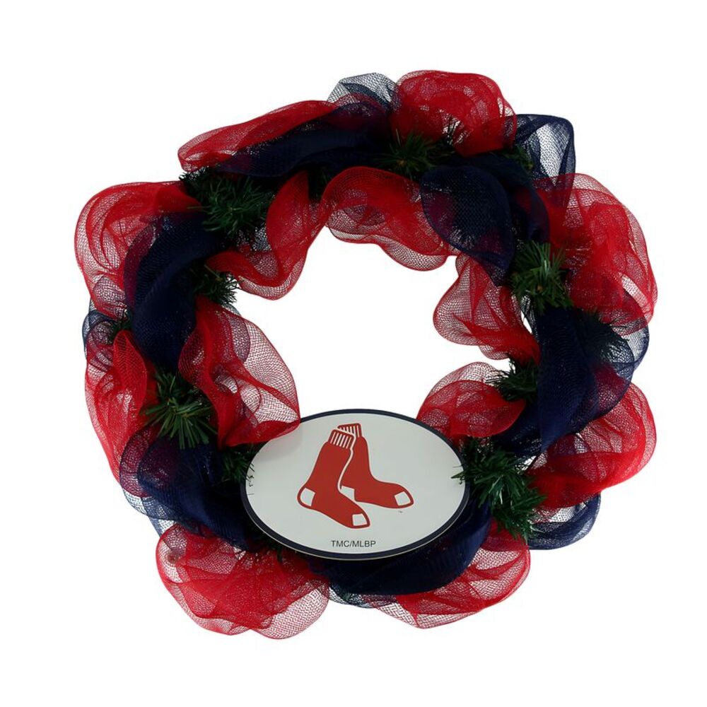 MLB Boston Red Sox Logo Mesh Holiday Door Wreath